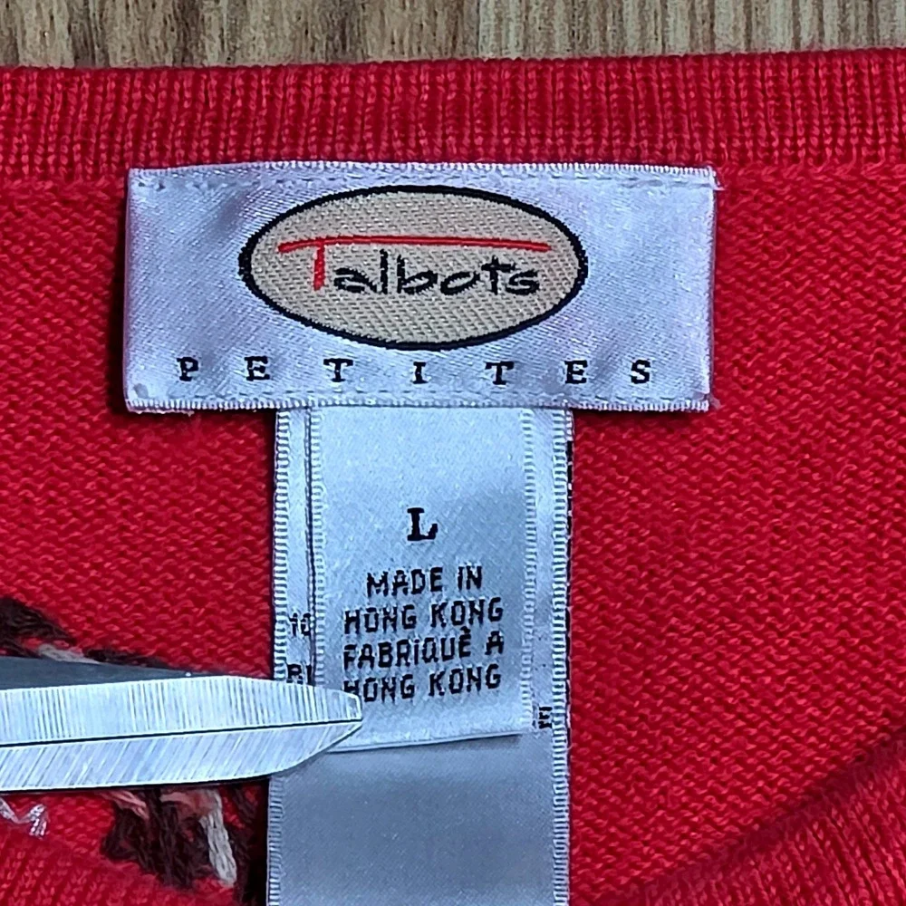 Vintage Talbots Embroidered Cardigan Sweater Women's Size‎ L Red Floral Buttons